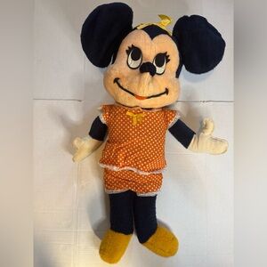 Disney 1950s Vintage Minnie Mouse Plush Toy with Orange and White Outfit